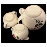 Vintage Hand-Painted Pot, Creamer, and Sugar Dish Set with Cherry Design