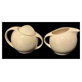 Vintage Hand-Painted Pot, Creamer, and Sugar Dish Set with Cherry Design