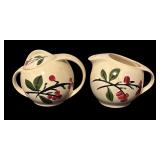 Vintage Hand-Painted Pot, Creamer, and Sugar Dish Set with Cherry Design