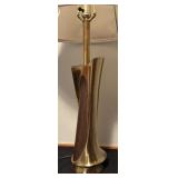 Mid-Century Brass and Wood Table Lamp