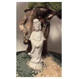 Vintage Faux Bonsai Tree Decor with Porcelain Figurine