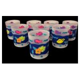Vintage Plastic Pitcher with 8 Glasses Colorful Tropical Design