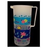 Vintage Plastic Pitcher with 8 Glasses Colorful Tropical Design