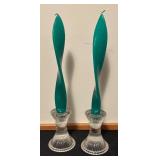 Stained Glass Holly Candle Holders and Green Twist Candles with Crystal Candle Holders
