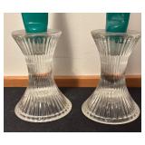 Stained Glass Holly Candle Holders and Green Twist Candles with Crystal Candle Holders