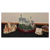 Collection of 4 Miniature Village Buildings by Lenox Neuschwanstein, Heritage Village, David Winter and Anno Domini