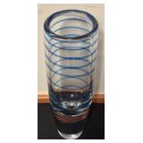 Glass Vase with Cobalt Blue Swirl Design