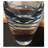 Glass Vase with Cobalt Blue Swirl Design