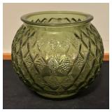Vintage Avocado Green Glass Pedestal Dish and Round Vase