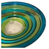 Painted Glass Ripple Footed Bowl