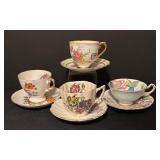 Set of 4 Vintage China Tea Cups and Saucers by Royal Tuscan, Victoria, Stanley and Rosina