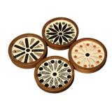 Set of 4 Mid-Century Coasters with Wood Trim