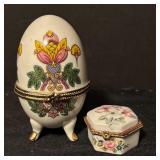 Set of 2 Porcelain Trinket Boxes with Floral Designs