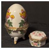 Set of 2 Porcelain Trinket Boxes with Floral Designs