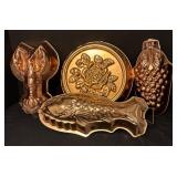 Collection of 4 Copper Molds - Fish, Lobster, Floral, and Grapes