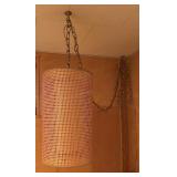 Mid Century Chain Hanging Lamp with Woven Shade
