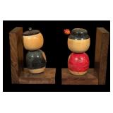 Pair of Vintage Hand-Painted Kokeshi Doll Bookends