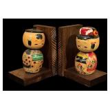 Pair of Vintage Hand-Painted Kokeshi Doll Bookends