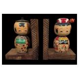 Pair of Vintage Hand-Painted Kokeshi Doll Bookends