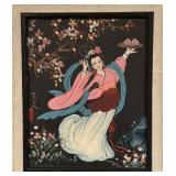 Framed Asian Style Print of Woman with Blossoms