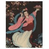 Framed Asian Style Print of Woman with Blossoms