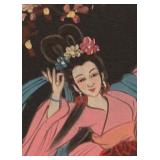 Framed Asian Style Print of Woman with Blossoms