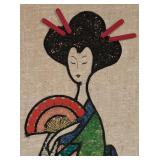 Vintage Asian Style Wall Art with Stone and Beaded Accents
