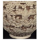Vintage Carved Lidded Urn with Asian Motif