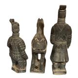 Set of 3 Vintage Terra-Cotta Warrior and Horse Figurines