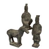 Set of 3 Vintage Terra-Cotta Warrior and Horse Figurines
