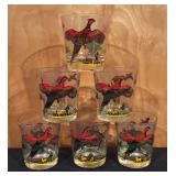 Set of 6 Vintage Low Ball Glasses with Pheasant Design