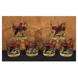 Set of 6 Vintage Low Ball Glasses with Pheasant Design