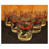 Set of 6 Vintage Low Ball Glasses with Pheasant Design