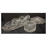 Assorted Vintage Crystal and Clear Glass Platter, Dishes and Candle Holders Collection