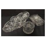 Assorted Vintage Crystal and Clear Glass Platter, Dishes and Candle Holders Collection