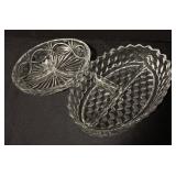 Assorted Vintage Crystal and Clear Glass Platter, Dishes and Candle Holders Collection