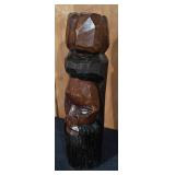 Set of 3 Vintage Carved Wooden Head Sculptures