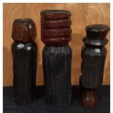 Set of 3 Vintage Carved Wooden Head Sculptures