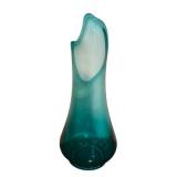 Vintage Mid Century Blue Swung Glass Vase