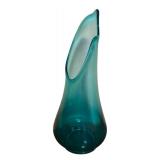 Vintage Mid Century Blue Swung Glass Vase