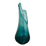 Vintage Mid Century Blue Swung Glass Vase