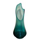 Vintage Mid Century Blue Swung Glass Vase