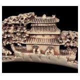 Vintage Resin Asian Landscape Sculpture on Stand