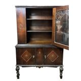 Vintage Wooden Cabinet with Glass Door and Shelves / Vintage Wooden China Cabinet