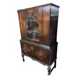 Vintage Wooden Cabinet with Glass Door and Shelves / Vintage Wooden China Cabinet