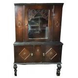 Vintage Wooden Cabinet with Glass Door and Shelves / Vintage Wooden China Cabinet