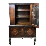 Vintage Wooden Cabinet with Glass Door and Shelves / Vintage Wooden China Cabinet