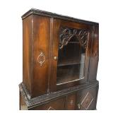 Vintage Wooden Cabinet with Glass Door and Shelves / Vintage Wooden China Cabinet