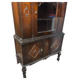 Vintage Wooden Cabinet with Glass Door and Shelves / Vintage Wooden China Cabinet