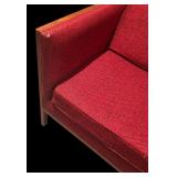 LL - Vintage Mid Century Modern Red Upholstered Sofa with Wood Frame